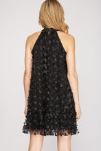 Black Lace A Line Dress - 3d Butterfly Mesh Halter Dress