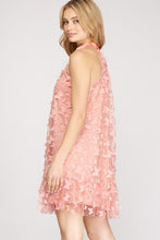 Rose Lace A Line Dress - 3d Butterfly Mesh Halter Dress