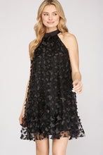 Black Lace A Line Dress - 3d Butterfly Mesh Halter Dress