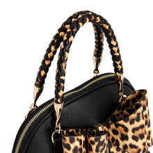 Black Leopard Bow Black Handbag