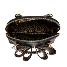 Black Leopard Bow Black Handbag