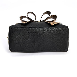 Black Leopard Bow Black Handbag