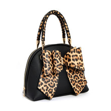 Black Leopard Bow Black Handbag