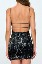 Black/Silver Fringe Sequin Bar Back Mini Dress