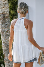 Ivory Floral Embroidery Tassel Tie Ruffle Top