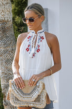 Ivory Floral Embroidery Tassel Tie Ruffle Top