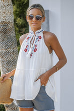 Ivory Floral Embroidery Tassel Tie Ruffle Top