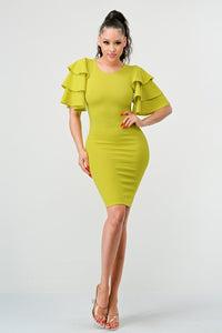 Lime Tiered Ruffle Sleeves Bodtiered Ruffle Sleeves Bodycon Dressycon Dress