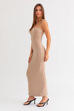 Khaki Shoulder Tie Fitted Maxi Knit Dress