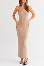 Khaki Shoulder Tie Fitted Maxi Knit Dress