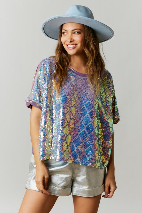 Lavender Geometric Sequins Crop Top