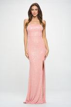 Pink Multi Strapless Multi Sequin Slit Maxi Dress