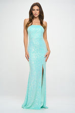 Mint Multi Strapless Multi Sequin Slit Maxi Dress