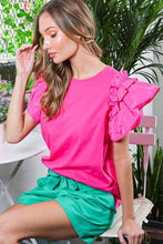 Pink Round Neck Short Ruffle Sleeve Top