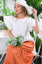 Off White Round Neck Short Ruffle Sleeve Top