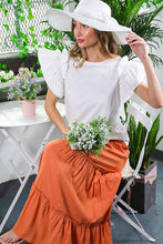 Off White Round Neck Short Ruffle Sleeve Top