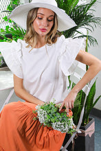 Off White Round Neck Short Ruffle Sleeve Top