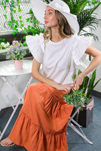 Off White Round Neck Short Ruffle Sleeve Top
