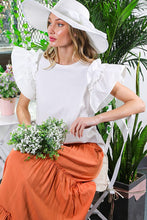 Off White Round Neck Short Ruffle Sleeve Top