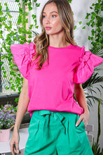 Pink Round Neck Short Ruffle Sleeve Top