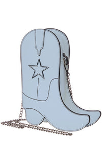 Vintage Blue Western Style Cowboy Boots Chain Cross Purse