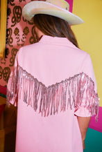 Baby Pink Metallic Fringe Shirt Dress