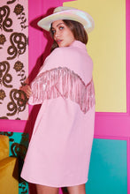 Baby Pink Metallic Fringe Shirt Dress
