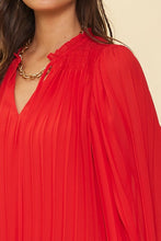 Coral Red Pleated Smocked Detail Top