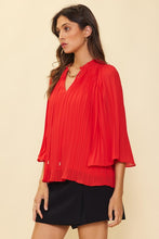 Coral Red Pleated Smocked Detail Top