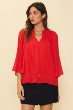 Coral Red Pleated Smocked Detail Top