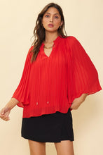 Coral Red Pleated Smocked Detail Top