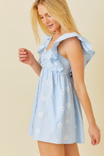 Light Blue Ruffle Shoulder Shirring Babydoll Romper