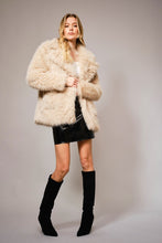 Light Taupe Shaggy Notch Collared Faux Fur Coat