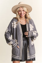 Grey Button Down Floral Cardigan