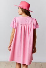 Pink Velvet Sequin-Cotton Jersey Dress With Puff Sleeve