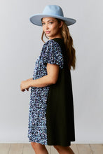 Black Velvet Sequin-Cotton Jersey Dress With Puff Sleeve