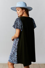 Black Velvet Sequin-Cotton Jersey Dress With Puff Sleeve