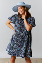 Black Velvet Sequin-Cotton Jersey Dress With Puff Sleeve