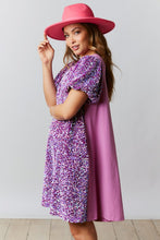 Lavender Velvet Sequin-Cotton Jersey Dress With Puff Sleeve