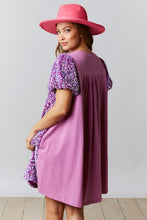 Lavender Velvet Sequin-Cotton Jersey Dress With Puff Sleeve