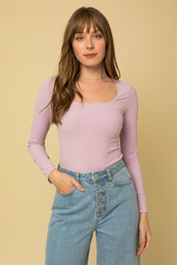 Lavender Long Sleeve Square Neck Bodysuit