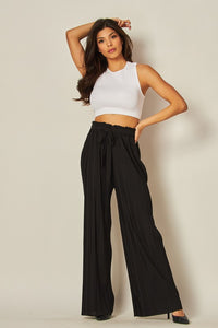 Black Pleated Wide Leg Paperback Self Tie Pants
