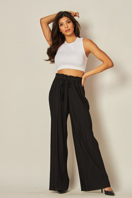 Black Pleated Wide Leg Paperback Self Tie Pants