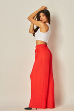 Flame Red Pleated Wide Leg Paperback Self Tie Pants