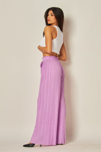 Lady Lilac Pleated Wide Leg Paperback Self Tie Pants