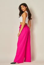 Fuchsia Pleated Wide Leg Paperback Self Tie Pants