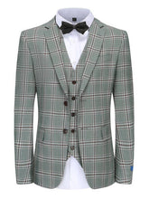 Green Men's Slim-Fit 3PC Check Plaid Suit - Short