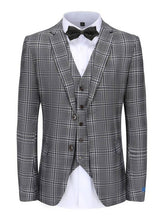Grey Men's Slim-Fit 3PC Check Plaid Suit - Short