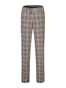 Light Brown Men's Slim-Fit 3PC Check Plaid Suit - Short