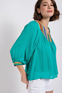 Green V-Neck Flowy Dolman Sleeve Top